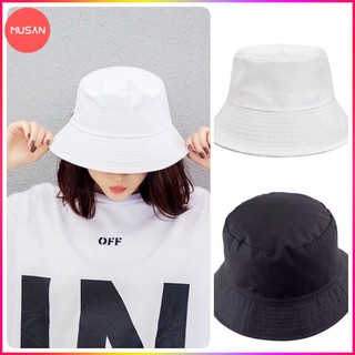 Mũ bucket vành tròn tai bèo trơn hai màu trắng đen phong cách unisex