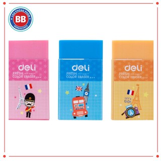 [miễn phí ship] Tẩy Hình vẽ hoạt hình DELI, Hồng, cam, xanh dương - 1 hộp W27956