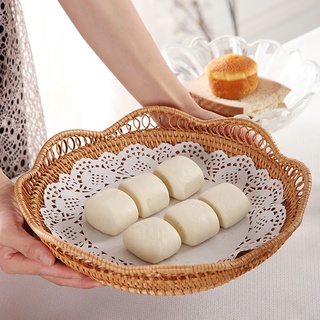Khay mây hình tròn đựng thức ăn phụ kiện đẹp, rỗ mây đựng đồ trang trí, phụ kiện chụp ảnh decor -LEODEN DECOR