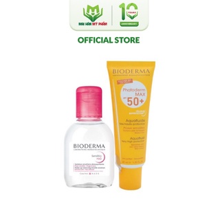 Bộ đôi kem chống nắng cho mọi loại da Bioderma Photoderm MAX Aquafluide SPF 50+ 40ml và tẩy trang Sensibio H2O 100ml