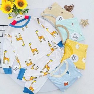 Bộ Quần Áo Bé Gái, Bé Trai Minky Mom Vải Thun Lạnh in toàn thân mix cổ màu, Bộ Dài Tay Cho Bé Mặc Thu Đông
