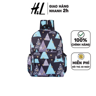 Balo Đi Học Thời Trang Vintage Họa Tiết Tam Giác Xanh Đen, Có Ngăn Đựng Laptop, Chất Liệu Chống Nước, Chống Ẩm Mốc