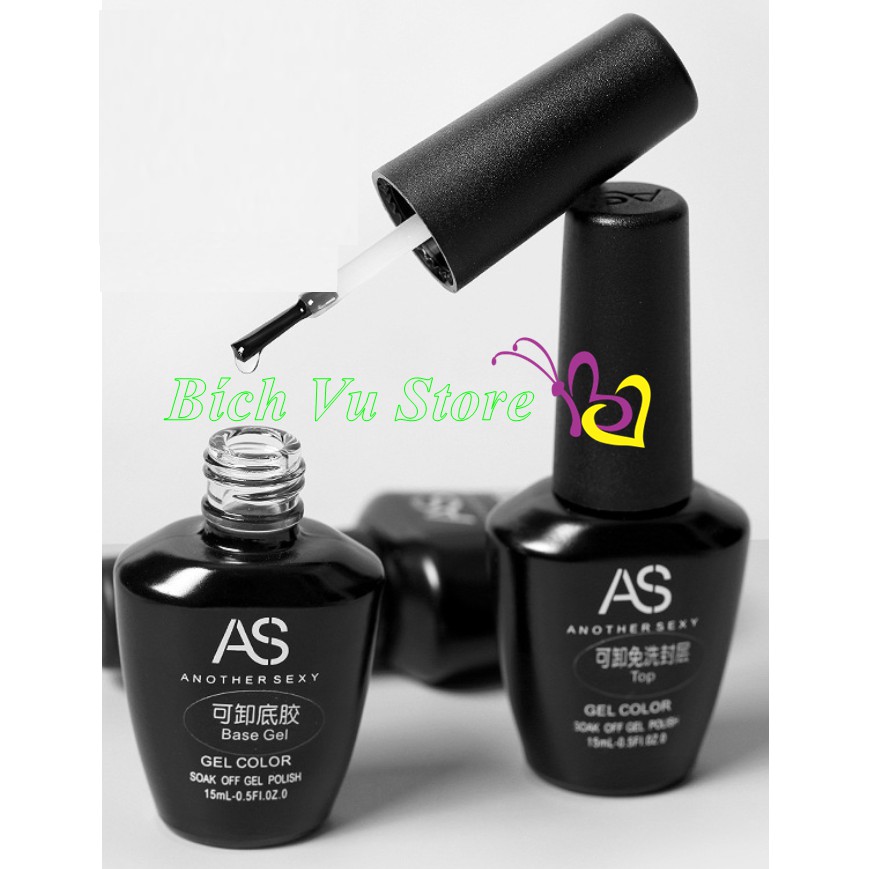 Sơn gel hơ đèn UV Base, Top coat, top nhám lỳ AS (mẫu chai đen)