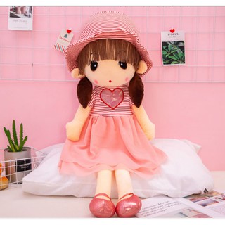 Búp bê dễ thương váy hồng 45cm mũ kẻ