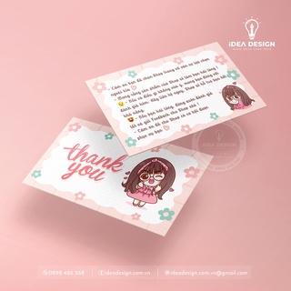 Card Cám Ơn, Card Thank You, Thiệp Cám Ơn - Size 9x5,4cm - Giấy C300 Cán Màng Mờ Hình Cô Gái Siêu Dễ Thương