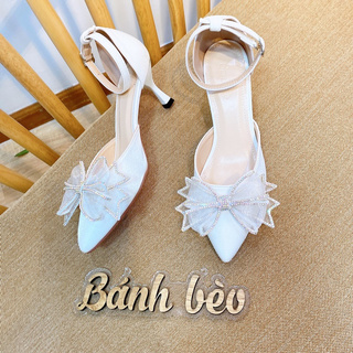 Giày Cao Gót Sandal Nữ Quai hậu nơ đính đá xinh Xuất sắc - cao 5p  - Giày Bánh Bèo mã BuomV2