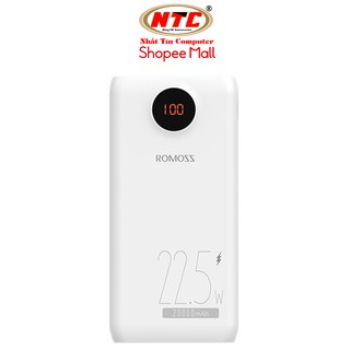 Pin sạc dự phòng Romoss PHO20 PF 20000mAh TypeC PD 18W USB 22.5W, màn hình LCD (Trắng) - Hãng phân phối
