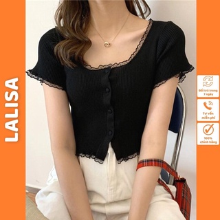 Áo Croptop Tay Ngắn LALISA Nữ Cổ Vuông Ôm Body Thun bó bánh bèo Sexy đẹp cá tính đen trắng tím Hàn Quốc AO019