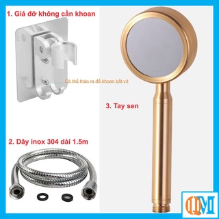 Bộ vòi hoa sen tăng áp 400% áp lực nước nhôm đúc màu Vàng Đồng sang trọng kèm dây sen và giá đỡ Nhôm dán - VS0010