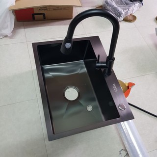 [GIÁ XƯỞNG]Com bo Chậu rửa bát 1 hố đúc và vòi rút nano kt 60 x 45 Korea.