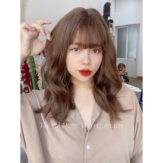 60F Tóc giả nữ nguyên đầu xoăn hàn ( ảnh thật chủ shop chụp mẫu)