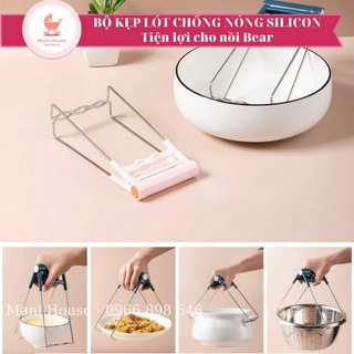 Bộ dụng cụ kẹp inox và lót nồi silicone chống nóng cho nồi nấu cháo