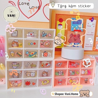 Tủ nhựa mini 9 ngăn đựng trang sức, phụ kiện decor bàn học tặng kèm sticker siêu xinh - Kệ 9 ngăn đựng đồ mini để bàn