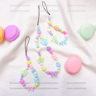 Móc khóa và chuỗi dây treo điện thoại phone strap màu kẹo ngọt Macaron pastel beaded key chain #Quadaomauxanh