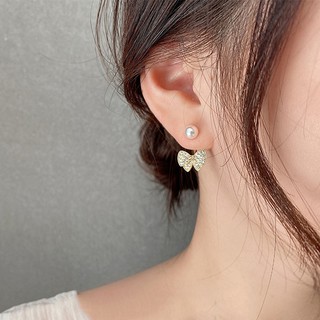 Bông tai hình nơ đính đá kim cương pha lê bạc 925