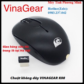 Chuột không dây VINAGEAR K08 (Đen) 1600dpi siêu nhạy, tiết kiệm pin- Hàng chính hãng bảo hành 12 tháng