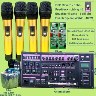 Mạch loa kéo Reverb chống hú 2 kênh độc lập có Equalizer 5 band kèm micro kèm mic chống hú cho loa kéo 4 tấc đôi, 5 tấc