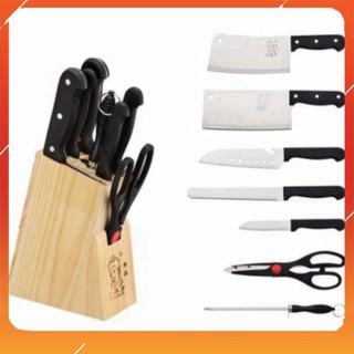 Bộ Dao Kéo Hợp Kim 7 Món Có Kèm Hộp Gỗ Cài Dao | (LH3)