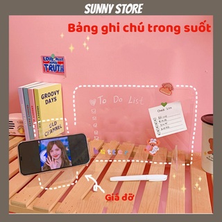 Bảng ghi chú trong suốt có kèm bút, giá đỡ trong suốt decor bàn học, bàn làm việc SUNNYSTORE