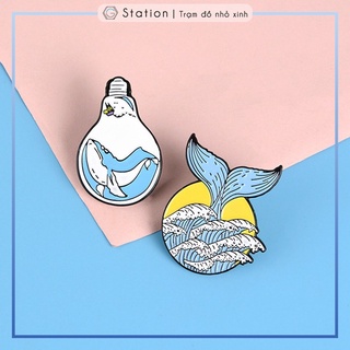 Pin cài áo đuôi cá và sóng biển - GC045