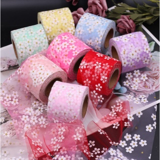 Ruy băng lưới mềm họa tiết hoa 5 cánh, bản rộng 6cm, 2 mét