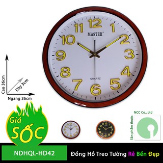 Đồng hồ treo tường - mặt tròn nền trắng hoặc đen - NDHQL-HD42-T (Khung nền trắng)
