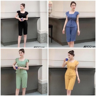 Đồ bộ đũi nữ quần lửng áo sát nách tay bèo Babydoll Set bộ đồ nữ chất đũi Banamo Fashion 123