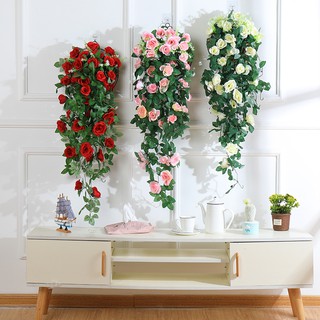 Hoa giả treo tường, giỏ hoa hồng treo tường trang trí phòng khách, ban công, lan can, hàng rào (tặng móc dán tường 3D)