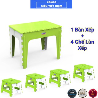 COMBO 1 Bàn Xếp + 4 Ghế Lùn Xếp Duy Tân