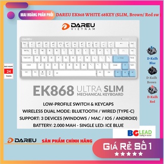 [Chính hãng] Bàn phím cơ không dây| Bàn phím bluetooth DAREU EK868 WHITE 68KEY (SLIM, Brown/ Red D-KAILH switch)