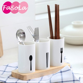 Set 3 ống đựng đũa thìa bằng nhựa đế gỗ, ống cắm đũa tiện dụng cho nhà bếp FASOLA