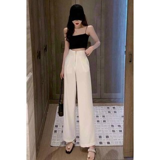 Quần ống rộng lưng cao khóa  trước cạp liền chất tuyết mưa sang xịn mịn thời trang BANAMO FASHION quần khóa bụng 936