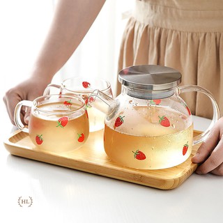 BÌNH DÂU TÂY | BỘ BÌNH CỐC THỦY TINH CHỊU NHIỆT HOA VĂN QUẢ DÂU TÂY DUNG TÍCH 1L - 1.6L | BÌNH CỐC TT DÂU TÂY