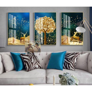 Combo 3 tranh canvas khung gỗ cao cấp - 30099 cây hươu vàng