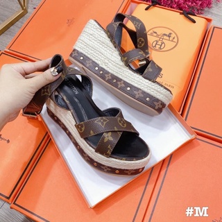 Sandal lv quai chéo đế xuồng cói fullbox