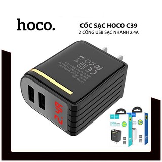 Cốc Sạc Nhanh 2.4A Hoco C39 , Báo Led hiển thị nguồn điện, 2 cổng USB - HOCO