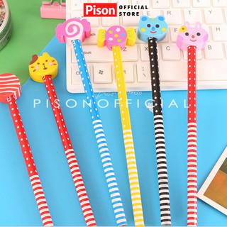 Bút chì gỗ kèm tẩy Pison nhiều mẫu dễ thương - 1 cái