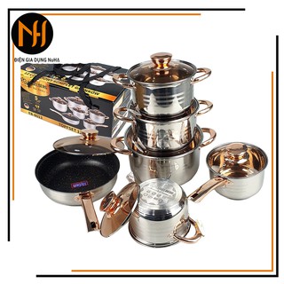 Bộ Nồi inox 5 Đáy Từ 6 Món EB-8013/MATIKA Inox Không Gỉ Kèm Năp Kính Cao Cấp Dùng Cho Mọi Loại Bếp, có phân loại lẻ size