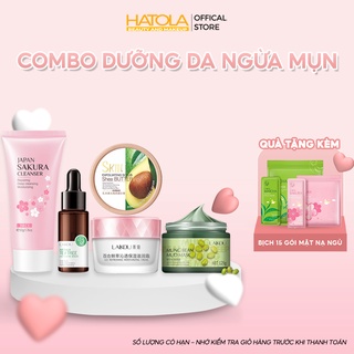 Bộ chăm sóc da chuyên sâu ngừa mụn trắng hồng tự nhiên Laikou sữa rửa mặt, tẩy da chết, serum, mặt nạ, kem dưỡng da