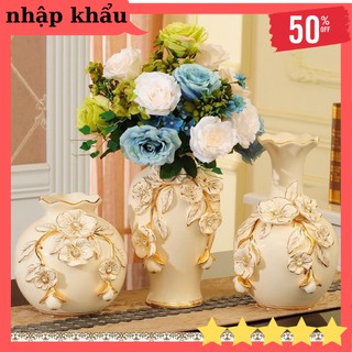 [ HÀNG NHẬP KHẨU ] Bộ 3 Lọ Hoa Gốm- Bình Cắm Bồng Cao Cấp Họa Tiết Hoa Nổi Mạ Vàng Sang Chảnh -Đẳng Cấp
