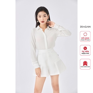 Áo sơ mi nữ dài tay cổ đức 20AGAIN họa tiết độc đáo, cúc giấu tinh tế ASA0862