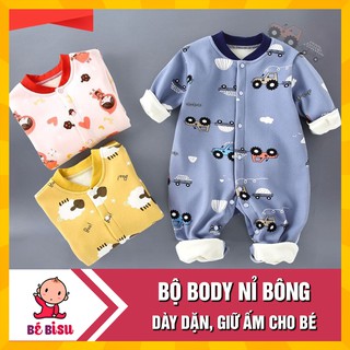 Bộ Body Nỉ Bông thu đông dài tay giữ ấm cho bé 2- 12 tháng