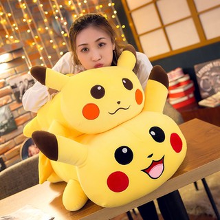 Gấu bông gối ôm PICACHU nằm vải nhung co dãn 4 chiều Hàn Quốc cao cấp