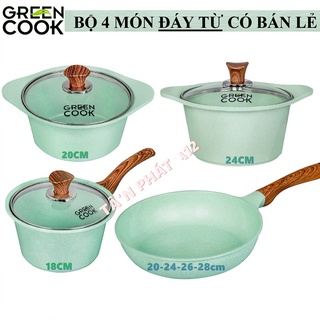 [Mã VTSAGGD giảm 70k đơn 1800k] BỘ NỒI CHẢO ĐÚC MEN ĐÁ greencook (màu xanh ngọc)