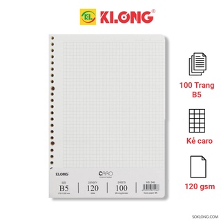 Ruột sổ còng A5, B5 Klong chấm dotgrid/ caro/ kẻ ngang, giấy refill binder thay thế tùy ý