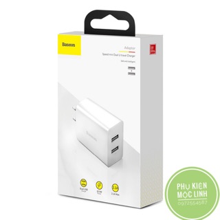 [ Bảo hành 03 tháng ] Củ sạc nhanh 2 cổng Baseus Chống cháy nổ Speed Mini Dual U Charger CCFS-M02