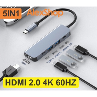 [4k 60hz] Hub 5 In 1 TypeC Đa Kết Nối Đa HDMI 4k 60Hz, Sạc TypeC, USB 3.0