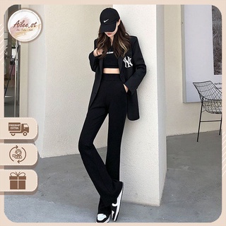 QNU 005 Quần Nữ Ống Loe Chất Cotton Quần Legging Cạp Chun Lưng Cao Tôn Dáng Nâng Mông Co Dãn 4 Chiều Hack Dáng Ailee