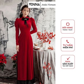 ÁO DÀI NHUNG TAY BỒNG CỔ NƠ ĐIỆU ĐÀ VINNA