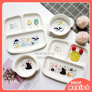 Khay Bát Ăn Dặm 3 Ngăn Chữ Nhật Hàng Xuất Nhật Hình Cá Gấu Dễ Thương Cho Bé